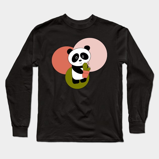 Cactus Panda Long Sleeve T-Shirt by 1000 Pandas